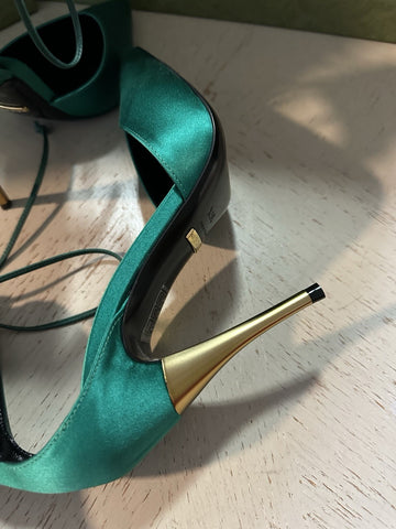 Gucci Women Satin Strap Pumps Sandal Shoes Green 6.5 US/36.5 Eu New 752966