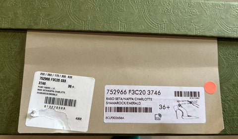 Gucci Women Satin Strap Pumps Sandal Shoes Green 6.5 US/36.5 Eu New 752966