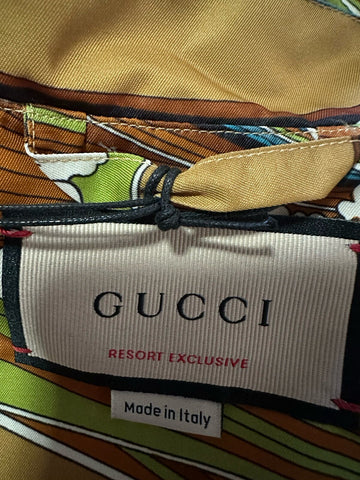 Gucci Men’s waves print fabric bowling Shirt Green/Multi 52 Eu/XL New $1600