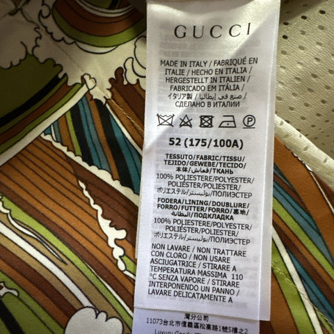 Gucci Men’s waves print fabric bowling Shirt Green/Multi 52 Eu/XL New $1600