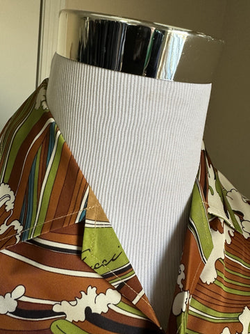 Gucci Men’s waves print fabric bowling Shirt Green/Multi 52 Eu/XL New $1600