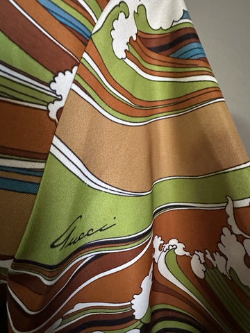 Gucci Men’s waves print fabric bowling Shirt Green/Multi 52 Eu/XL New $1600