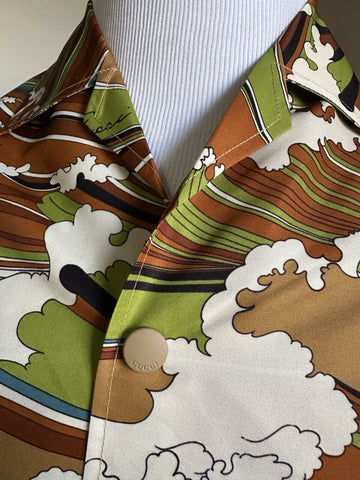 Gucci Men’s waves print fabric bowling Shirt Green/Multi 52 Eu/XL New $1600