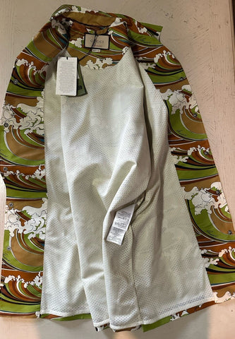 Gucci Men’s waves print fabric bowling Shirt Green/Multi 52 Eu/XL New $1600