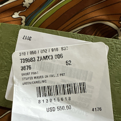 Gucci Mens Drawstring Short Pants Green/Camel/Multi 36 US/52 Eu New $1500