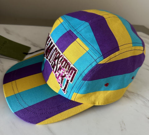 Gucci Men Baseball Cap Gucci Logo hat Yellow/Blue/Purple Size M New 751544