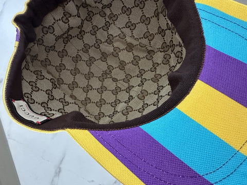 Gucci Men Baseball Cap Gucci Logo hat Yellow/Blue/Purple Size L New 751544
