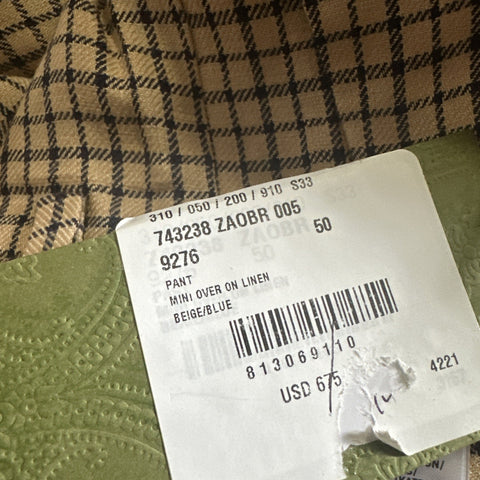 Gucci Men’s Linen Dress Pants Beige/Blue 34 US/50 Eu New $1350
