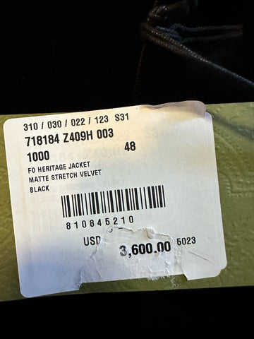 Gucci Men Stretch Velvet Sport Coat Blazer Jacket  Black 38 US/48 Eu New $3600