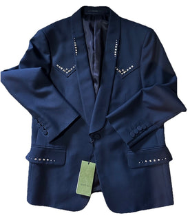 Gucci Men Wool Twill Jacket With Crystal Embroidery Navy 42R US/52R Eu New $3900