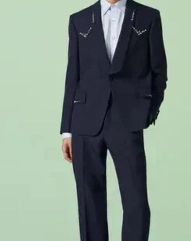 Gucci Men Wool Twill Jacket With Crystal Embroidery Navy 42R US/52R Eu New $3900