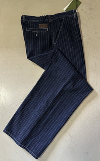 Gucci Men Straight-Leg Washed Striped Pants DK Blue 34 US/50 Eu New $1750