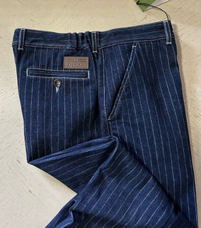 Gucci Men Straight-Leg Washed Striped Pants DK Blue 34 US/50 Eu New $1750