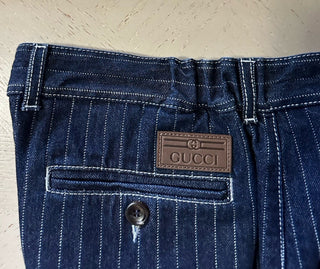 Gucci Men Straight-Leg Washed Striped Pants DK Blue 34 US/50 Eu New $1750