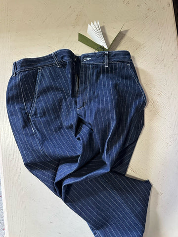 Gucci Men Straight-Leg Washed Striped Pants DK Blue 34 US/50 Eu New $1750
