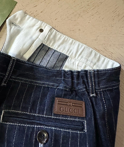 Gucci Men Straight-Leg Washed Striped Pants DK Blue 34 US/50 Eu New $1750