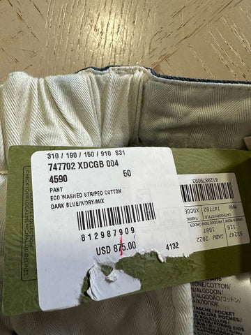 Gucci Men Straight-Leg Washed Striped Pants DK Blue 34 US/50 Eu New $1750