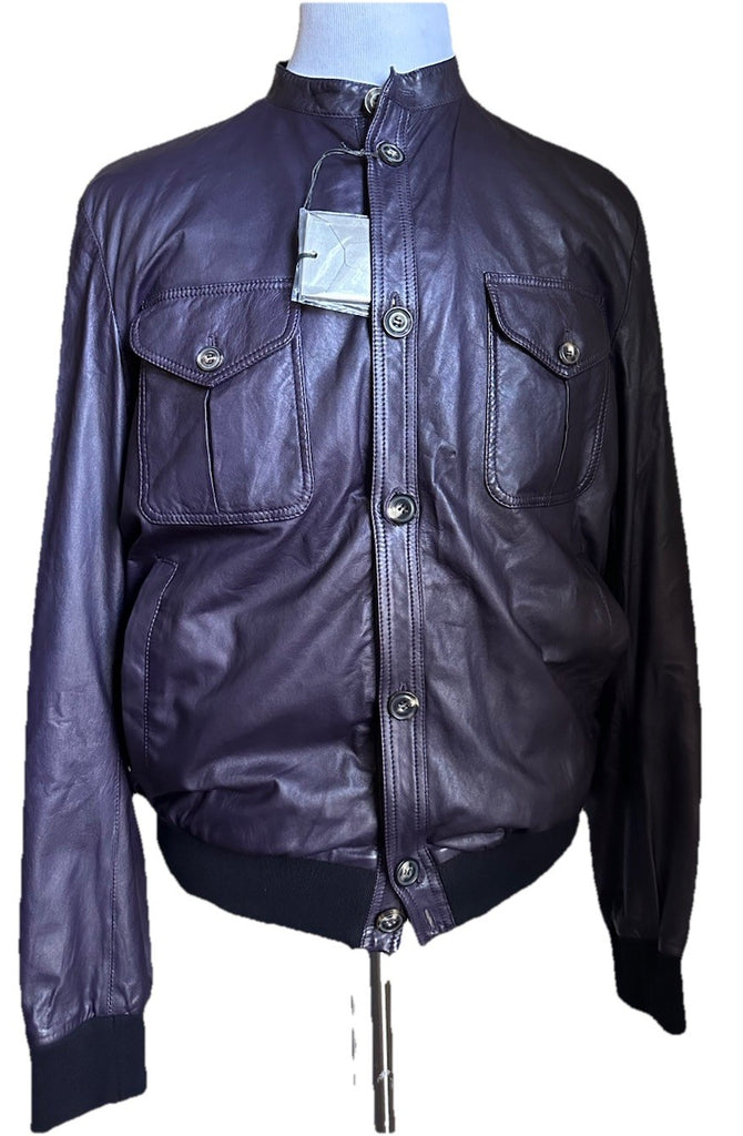 NWT $5700 Giorgio Armani Men’s Leather Jacket Blazer DK Purple 38 US/48 Eu Italy