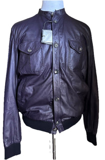 NWT $5700 Giorgio Armani Men’s Leather Jacket Blazer DK Purple 38 US/48 Eu Italy