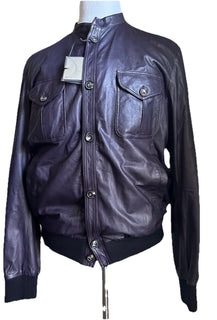 NWT $5700 Giorgio Armani Men’s Leather Jacket Blazer DK Purple 38 US/48 Eu Italy