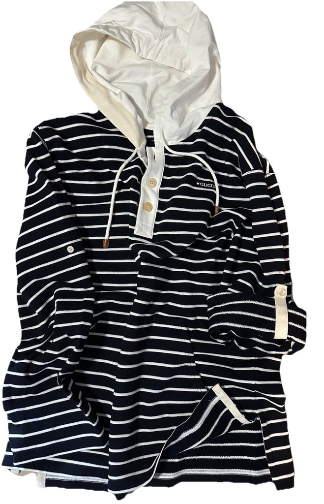 NWT $1980 Gucci Men's Striped Jersey Sweatshirt Pullover Navy M