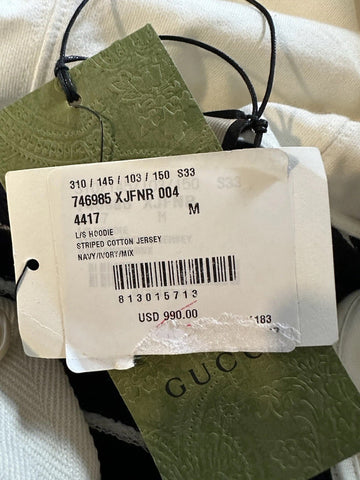NWT $1980 Gucci Men's Striped Jersey Sweatshirt Pullover Navy M