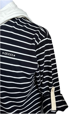 NWT $1980 Gucci Men's Striped Jersey Sweatshirt Pullover Navy M