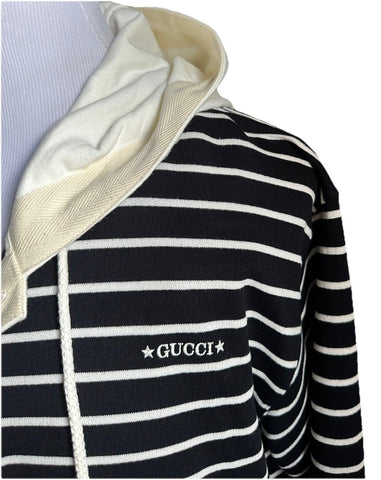 NWT $1980 Gucci Men's Striped Jersey Sweatshirt Pullover Navy M