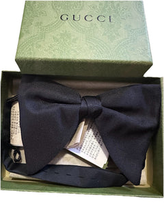 New Gucci Silk Bow Tie Black Made in Italy