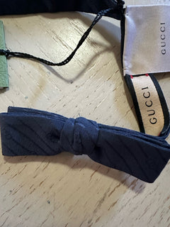 New Gucci Silk GG Print Skinny Bow Tie Blue Made in Italy