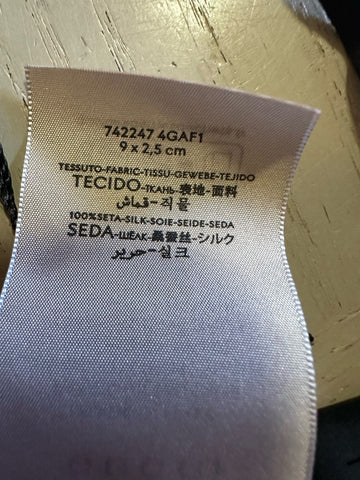 New Gucci Silk GG Print Skinny Bow Tie Blue Made in Italy