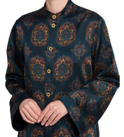 Loro Piana Women Rosette Silk & Cashmere-Blend Blouse Blue/Navy 40/6 New $3900