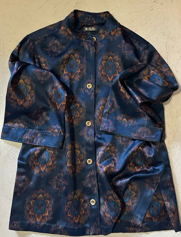 Loro Piana Women Rosette Silk & Cashmere-Blend Blouse Blue/Navy 40/6 New $3900
