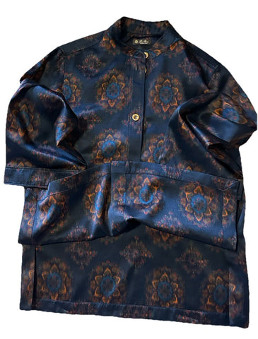 Loro Piana Women Rosette Silk & Cashmere-Blend Blouse Blue/Navy 40/6 New $3900