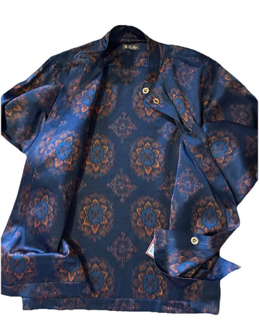 Loro Piana Women Rosette Silk & Cashmere-Blend Blouse Blue/Navy 40/6 New $3900