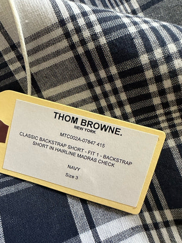 NWT $1050 THOM BROWNE Classic Backstrap Plaid Short Pants Navy Size 3 ( 36 US )