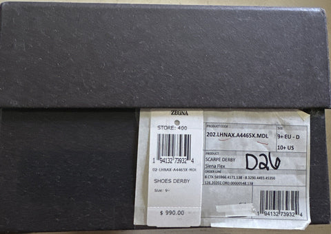 ZEGNA Derby Dress Shoes Brown 10.5 US/43.5 Eu Italy New $990