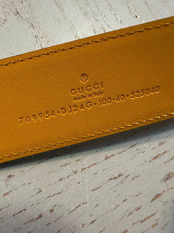 New $920 Gucci Mens Leather Memorable Buckle Belt Blue/Brown 100/40 709954