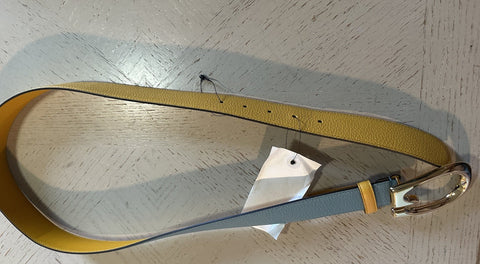 New $920 Gucci Mens Leather Memorable Buckle Belt Blue/Brown 105/42 709954