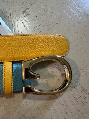 New $920 Gucci Mens Leather Memorable Buckle Belt Blue/Brown 105/42 709954