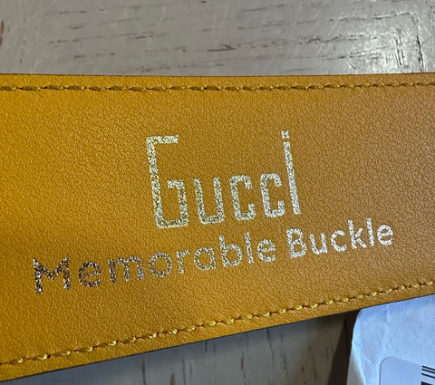 New $920 Gucci Mens Leather Memorable Buckle Belt Blue/Brown 105/42 709954
