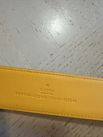 New $920 Gucci Mens Leather Memorable Buckle Belt Blue/Brown 105/42 709954