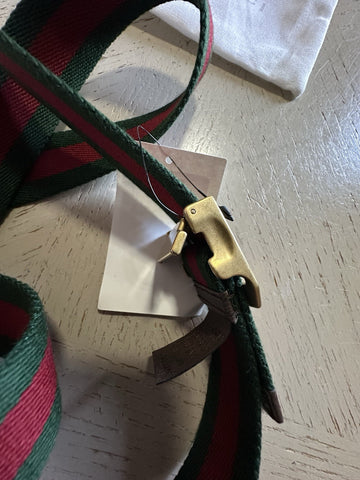 New Gucci Men’s Canvas/Leather Belt Green/Red 120/48