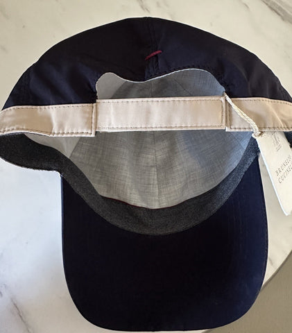NWT Brunello Cucinelli Men Logo Print Baseball Cap Hat Navy Size L