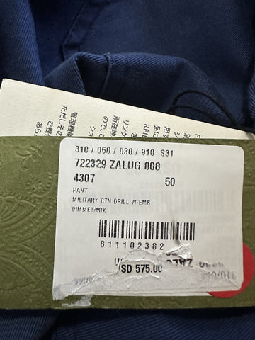 Gucci Men’s Military Cotton Drawstring Pants Blue 34 US/50 Eu New $1150