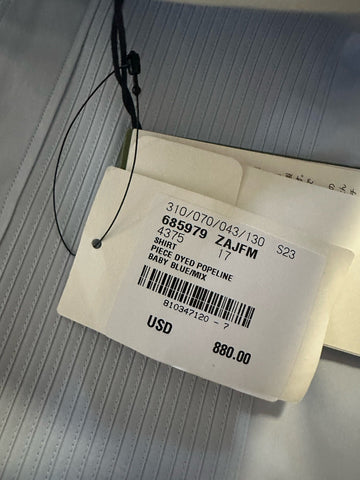 Gucci Men’s Tuxedo Dress Shirt Baby Blue 43/17 New $880