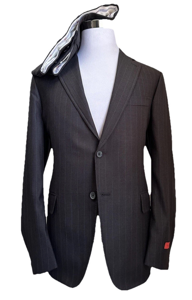 New $5750 ISAIA Men’s Striped Wool & Silk Suit Charcoal 44R US/54R Eu  Italy