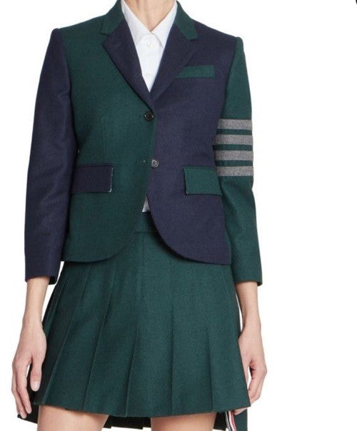 New $2690 Thom Browne Women Funmix Colorblocked Wool Sport Jacket 46/10 Italy