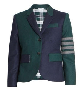 New $2690 Thom Browne Women Funmix Colorblocked Wool Sport Jacket 46/10 Italy