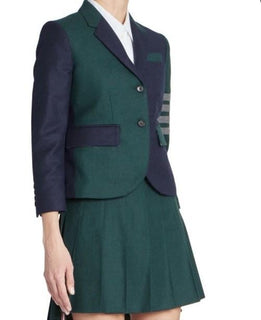 New $2690 Thom Browne Women Funmix Colorblocked Wool Sport Jacket 46/10 Italy